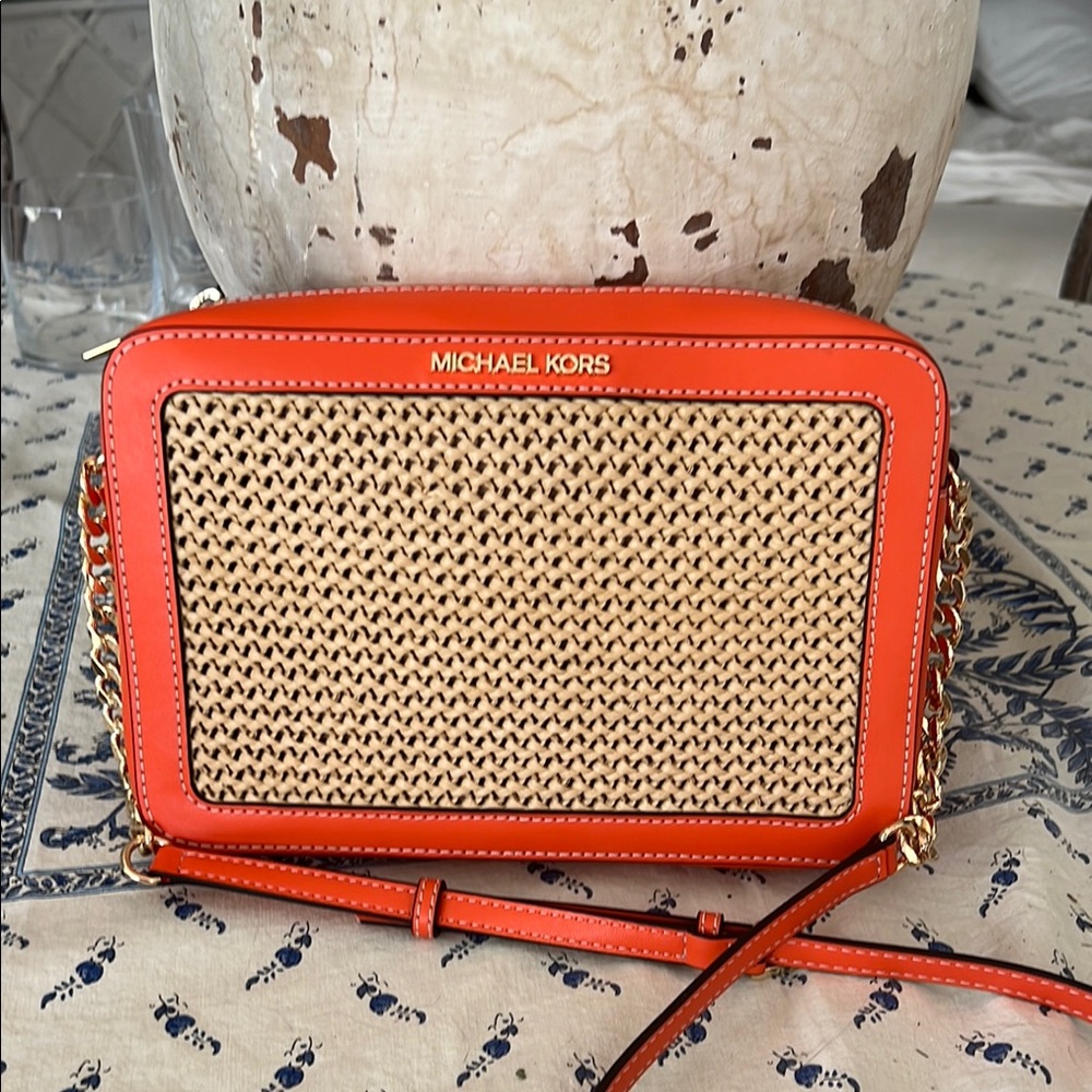 Michael Kors Orange and Tan Crossbody Bag